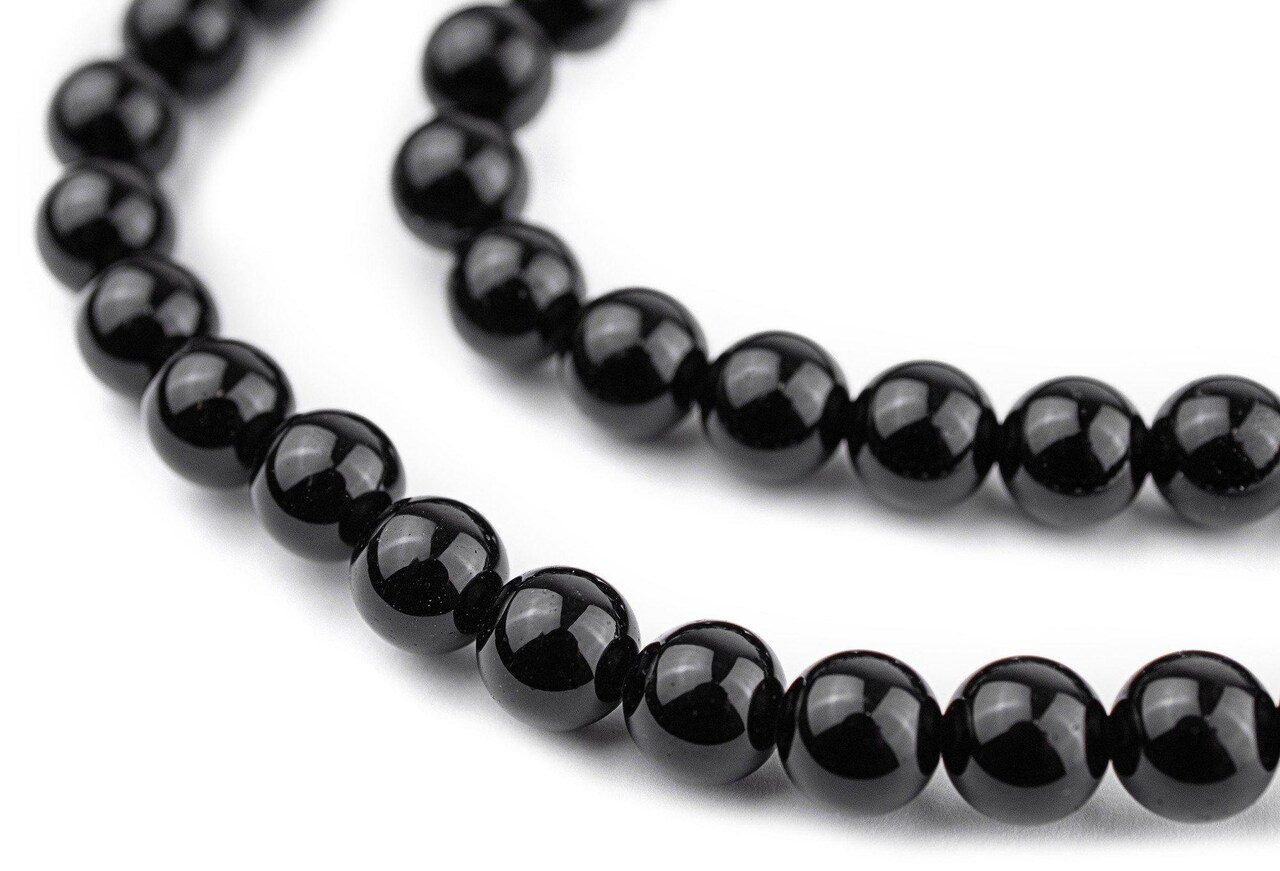 The Bead Chest Round Black Obsidian Beads (8mm): Organic Gemstone Round Spherical Energy Stone Healing Power Crystal for Jewelry Bracelet Mala Necklace Making